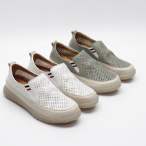 런슈즈 소가죽 펀칭 여성 여름운동화 밴딩 통굽 슬립온 3cm