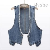 [Myshe]여름 패션 데님 숏 조끼 여성 코디쉬운 청 조끼 LTT630DK06