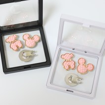 [더블이글] (선물용) 금장 퀼팅 베어 골프 볼마커 2개 + 자석모자클립 세트, 화이트, 라이트핑크