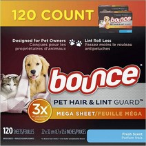 바운스 펫 헤어 린트 가드 메가 건조기시트 120정 Bounce Pet Hair Lint Guard Mega Dryer Sheets Fresh Scent, 1팩