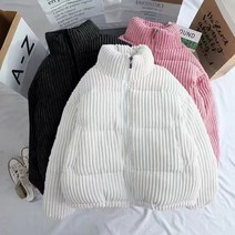 여학생용 겨울 코듀로이 짧은 솜 패딩 재킷, M 하얀색 하얀색