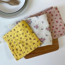 순면 4겹 요루 거즈 행주 핸드타올 빨아쓰는 키친크로스 홈카페 식탁 꾸미기, 진핑크 빈티지 플라워, 고리있음