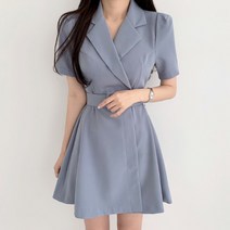 [발리걸] 하객룩 벨트 카라 정장 자켓 반팔 숏 원피스