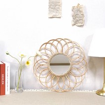 라탄거울 해바라기 엔틱 플라워 인테리어 벽거울 라탄소품