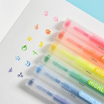 귀여운 도장 콕콕 양면 스템프 형광펜 6색 1세트 다꾸 인싸템 어린이집 선물