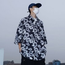 꽃남방 남자 여름 반팔 여성스 캐주얼에 살찌기 더 큰 사이즈 뚱보 싼야 여행용 비치웨어