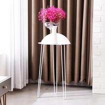 UFO 반원 원형 철제 높은 미니 현관 복도 베란다 안방 침대 소파 보조 한뼘 차키 트레이 티 테이블 협탁 콘솔 선반, 일자선반(화이트)