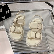 통굽 발편한 여성 샌들 벨크로 뮬 여름 웨지힐 키높이 볼넓은 끈