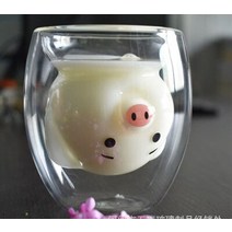 사케 화요 고량주 만화 더블 레이어 붕규산 유리 잔 오리 컵 곰 컵 우유 컵 가정용 물, 흰돼지, 201-300ml