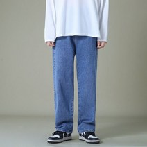 남성용 블랙 데님 와이드 레그 바지 스트레이트 루즈 신축성 허리 청바지 한국 스타일 스트리트웨어 가을