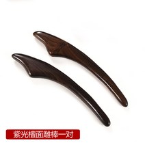 일본식 편백나무 얼굴 조각 괄사 바디 마사지 마사지볼 림프순환 마사지 맛사지봉 나무괄사, 보라색 백단향스틱 한 쌍  + 에센셜 오일