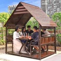 북유럽 파라고 지붕있는평상 파골라 조립식 정자 오두막 퍼걸러 옥상, 6인캐빈+테이블+바닥+태양광