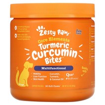 Zesty Paws 반려견용 Turmeric Curcumin Bites 전 연령 오리고기 향미료 소프트 츄 90정 버기컴퍼니