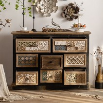 엔틱 장 미국의 복고풍 단단한 나무 8 서랍 캐비닛 침실 오래된 입구 현관 거실 새겨진 스토리지, [02] 2391, [01] 짐 싸다