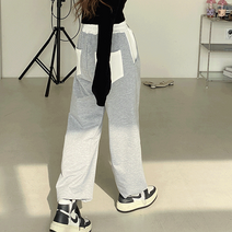 가온해 배색 루즈 와이드 스트링 조거 팬츠