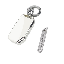 키에티 기아 신형 5버튼 스마트 차 키케이스 키홀더 + 분실방지 큐빅 전화번호판, 화이트 실버라인, KN02