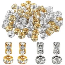 80피스 큰 구멍 라인스톤 비즈 10mm 크리스탈 페이브 스페이서 비즈 실버 골드 대형 홀 비즈 라인스톤 페이브 유럽 비즈 론델 비즈 주얼리 제작용 팔찌 목걸이 DIY 공예 용품, KC Gold Silver