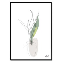 Sansevieria 차한별 작가 미니멀리즘 원라인 드로잉 모던 감성 포인트 식물 꽃 그림 인테리어 액자, 다크 브라운 뉴질랜드 원목 액자