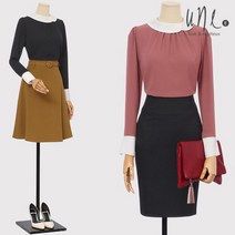 윈 페미닌배색포인트모던블라우스