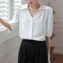 스타일아유 여성용 셔링 퍼프 소매 반팔 블라우스