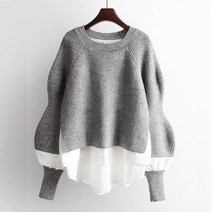 라운드넥 니트배색 블라우스 핫지블라우스