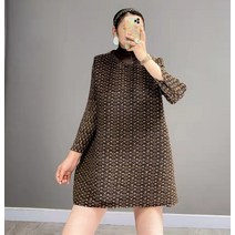 엄마옷 프리미엄 트리플 셔링 평생 빈티지 프린트 A라인 핏 와이드 패션