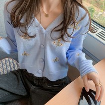 여성 가디건 크롭 꽃무늬 재킷 중년 가을 니트 트위드 간절기 여자 봄 여성