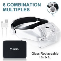 쌍안경 고배율TKDMR USB Rechargeabl 헤드 장착 된 쌍안경 안경 돋보기 3LED 조명 헤드 밴드 돋보기 읽기, 08 FDJ032-X