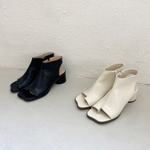 물결라인 토오픈힐 원통굽 스판 미들힐 구두 5cm