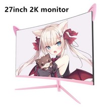 27 인치 1k/2k 165hz 1800R 커브 게임용 핑크 컴퓨터 모니터 HDR10 무료 동기화 데스크탑 화면 1ms GTG 고양이 귀 선물 포함, 중국_27 2k 165hz 모니터