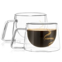 Foosibo 이중 유리 커피잔 머그 유리머그컵 2종 세트 투명한 단열재 200ml, 2