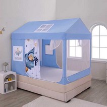 침대 모기장 삼각 지붕 암막 아이들 접이식 대형, 폭 120 x 길이 190cm 블루 모델