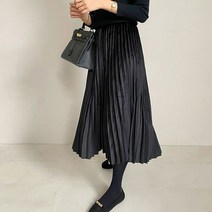 마이시즌 여성용 벨벳 밴딩 플리츠 스커트