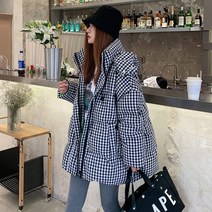 잇츠스타일 잔체크 유니크 박시핏 패딩점퍼