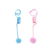 르메이어 고양이 낚시대 장난감 폼폼 스프링 볼 공놀이, 블루+핑크