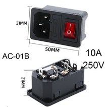 인렛 플러그 핀 커넥터 3 IEC320 C14 전기 소켓 LED 250V 로커 스위치 황동 10A 퓨즈 컴퓨터 마운트 액세, 02 1PCS   AC-01B