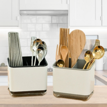 물빠짐 수저 꽂이 숟가락통 보관함 정리함 주방 수저통 2P, 그레이2P