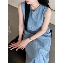 베러 데님 연청 롱 원피스