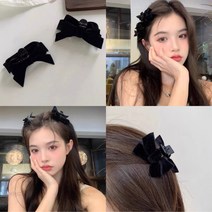 주포어유 귀여운 벨벳 리본 미니 집게핀 4P세트
