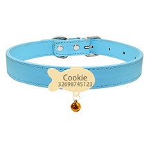 리드줄 custom nameplate cat collar 벨 목걸이 belt 맞춤형 id name tag cat collar soft safety pu 가죽 애완 동물 고양이, 금빛 하늘색, s(26cm-32cm)