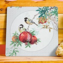 아트박스/꾸밈 nt660-행잉액자_붉은석류와새(사각원형), 타입3