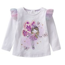 화이트블루 VIKITA 소녀 유니콘 티셔츠 유니콘니오 스팽글 만화 탑 플레어 슬리브 코튼 캐주얼 의상 가을 봄 티