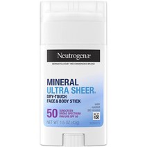 Neutrogena 울트라 쉬어 드라이 터치 SPF 50 미네랄 선스크린 스틱 민감성 피부용 비타민 E 함유 논코메도제닉 43g 1개, 2개