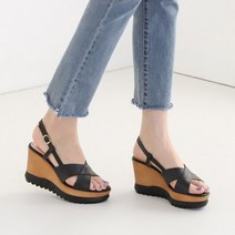 국산 수제화 소가죽 스트랩 샌들 가보시 통굽 웨지 샌들힐 9cm