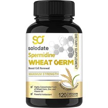solodate Spermidine Supplement 항산화 건강한 노화 세포 재생 및 면역 지원을 위한 스페르미딘 함량이 높은 밀 배아 추출물 1500mg 아연 120 캡슐, [01] 120강아지1팩