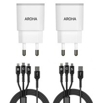 국산 아로하 2.1A 2usb 휴대폰 멀티 충전기 갤럭시 아이폰 호환 1.2M 케이블 포함, 충전기2개+3IN1(5핀8핀C타입) 케이블2개