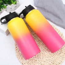 빨대 보온 텀블러 손잡이 그라데이션 등산 소풍 차 병 충전식 자개 뿔 나전칠기 액티브 영양제 버블티 코팅 내장 세라믹 아기상어 물통, 18온스, D