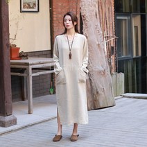SAMARA 린넨 롱 원피스 여름 새로운 면화와 린넨 여성 복고 Sen