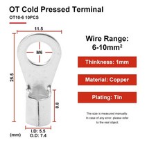압착 단자 압착터미널 링단자 O형 수축튜브 세트 10종...10 pcs ot 절연 링 o 형 구리 냉간 프레스 배선 케이블 와이어 라운드 베어 러그 커넥터 크림프, 5-10mm2 10pcs, m8
