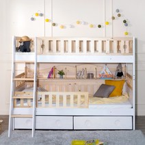 226 로라 이층침대 S 가드서랍형 메모리폼, 내추럴, 경사형사다리